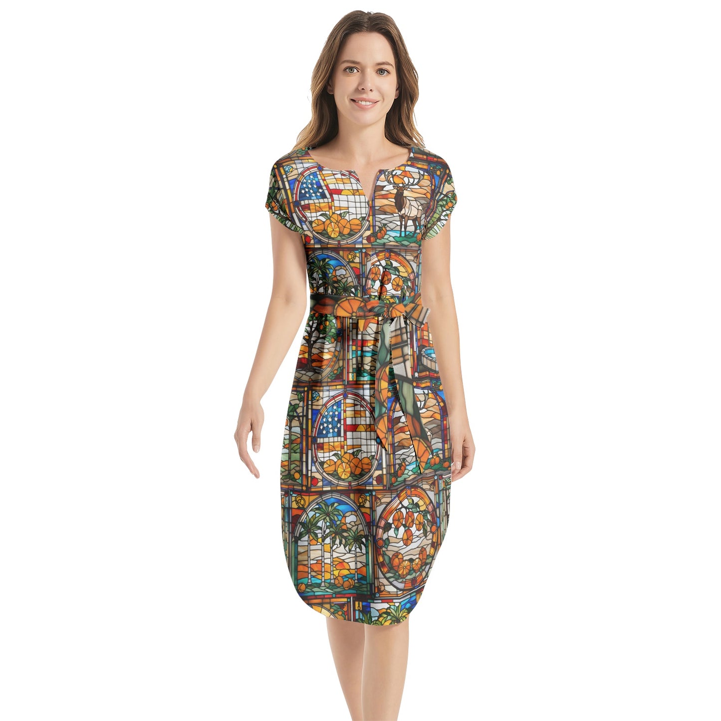 First Lady of the Elks Notched Neck Belted Dress