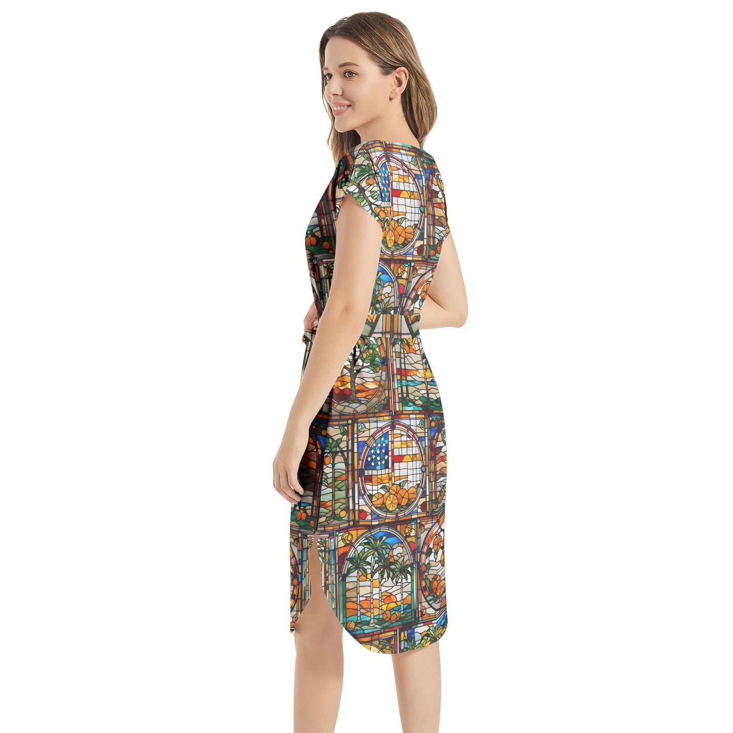 First Lady of the Elks Notched Neck Belted Dress