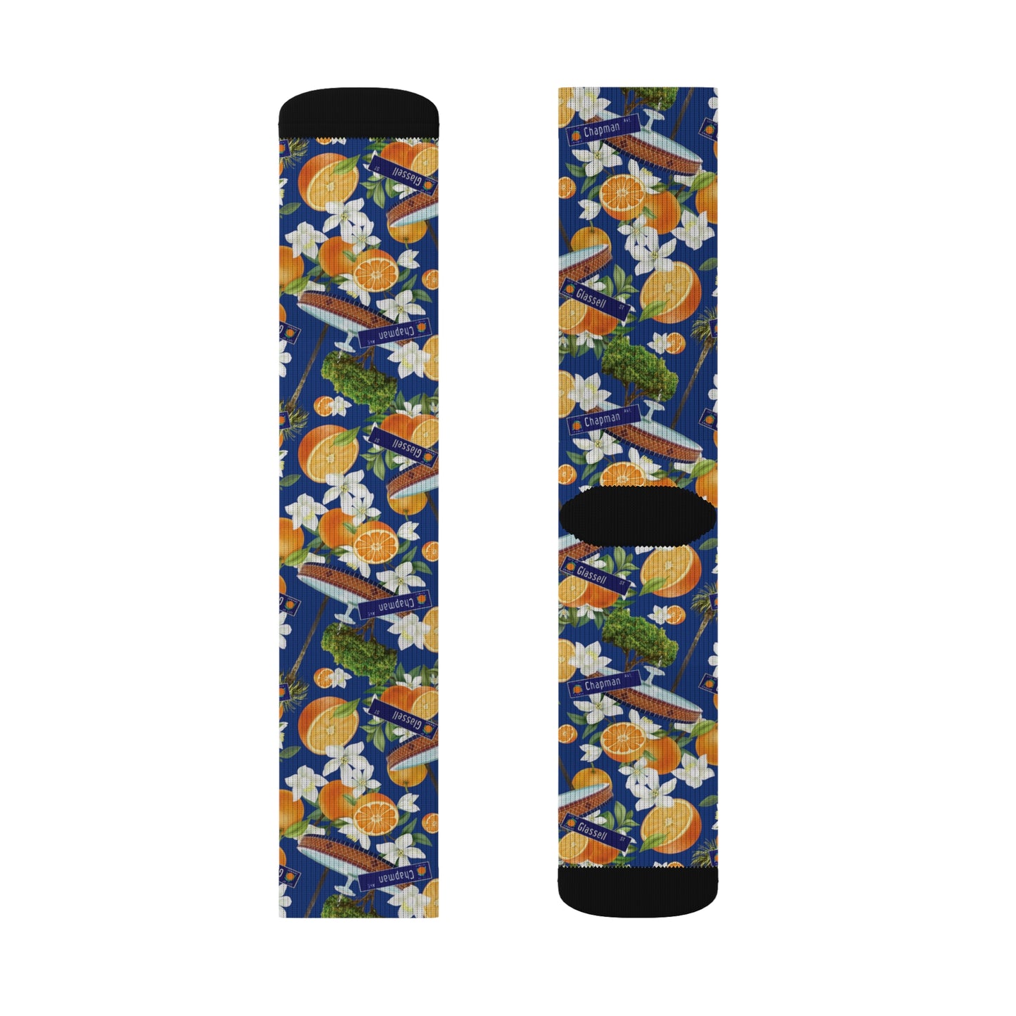 *Last One* Old Towne Orange Hawaiian All-Over Print Unisex Long Socks in Blue