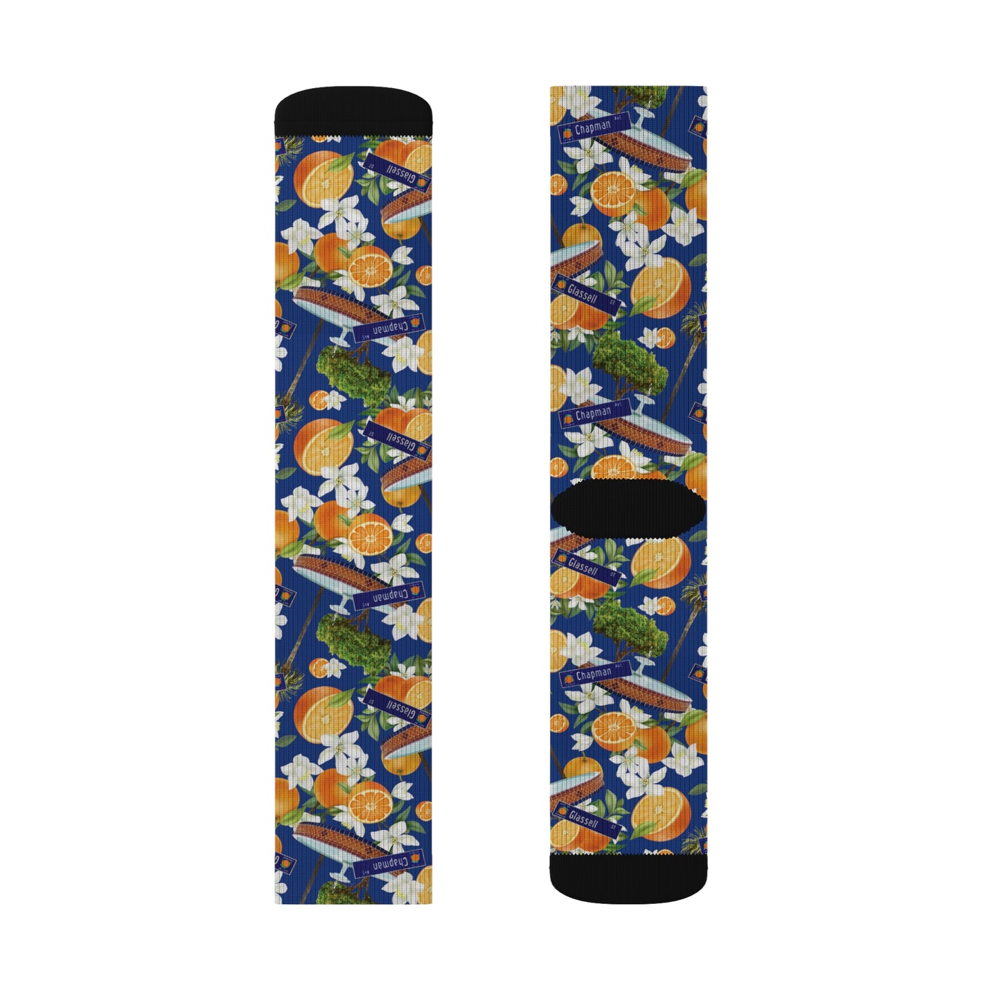 *Last One* Old Towne Orange Hawaiian All-Over Print Unisex Long Socks in Blue