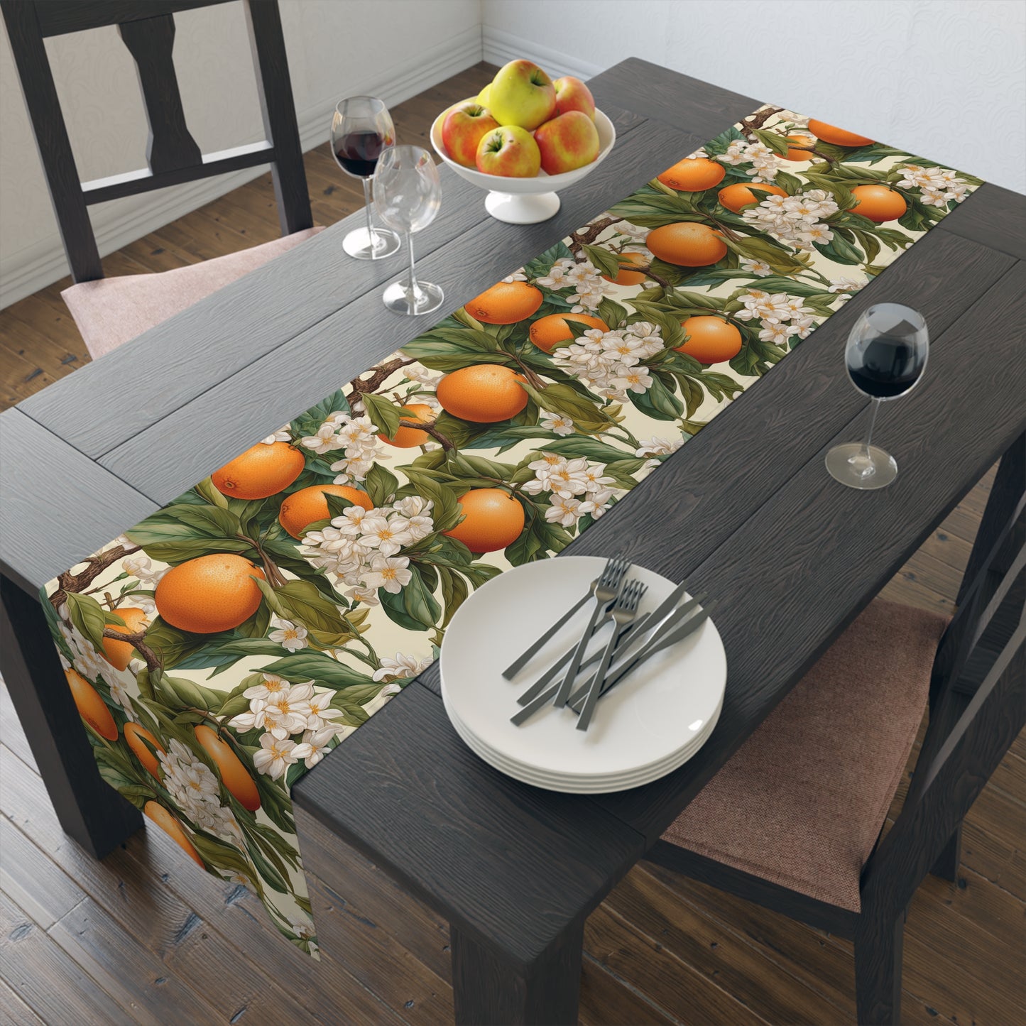 Botanical Orange Table Runner - Floral Poly Decor for Home Dining