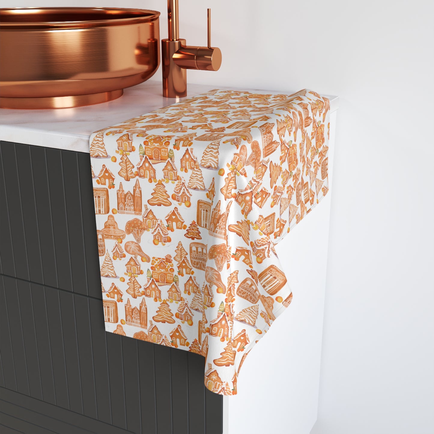 Old Towne Orange Gingerbread Village Hand Towel