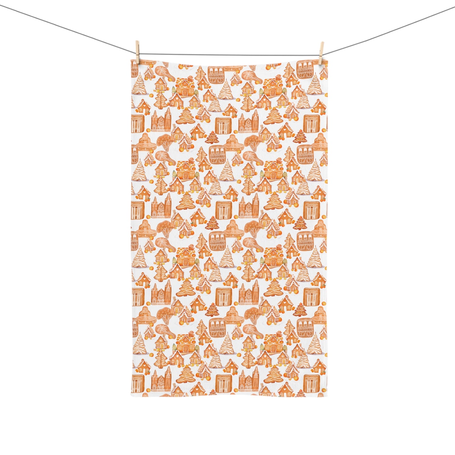 Old Towne Orange Gingerbread Village Hand Towel