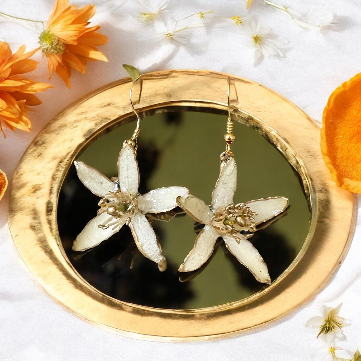 Real Orange Blossom Earrings