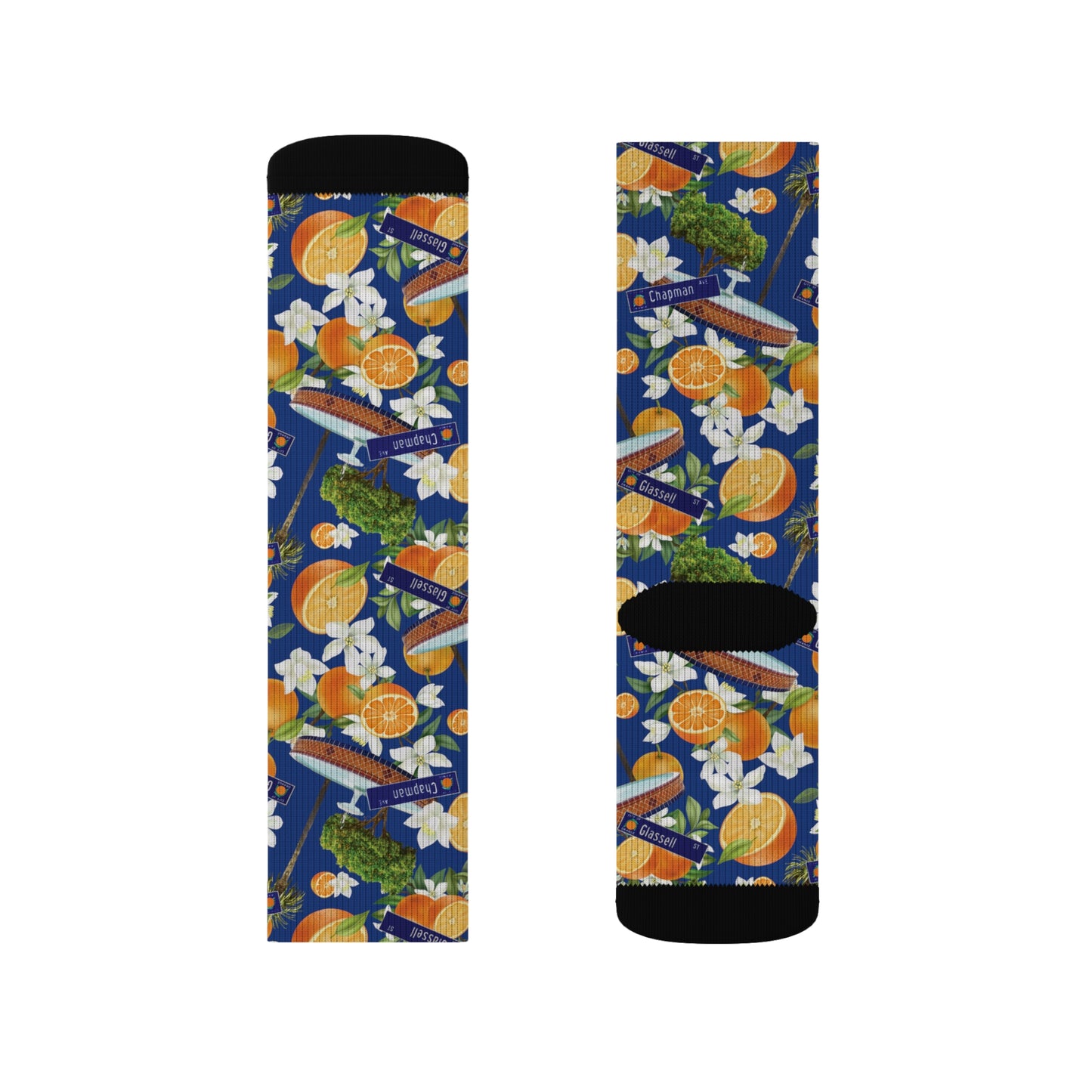 *Last One* Old Towne Orange Hawaiian All-Over Print Unisex Long Socks in Blue