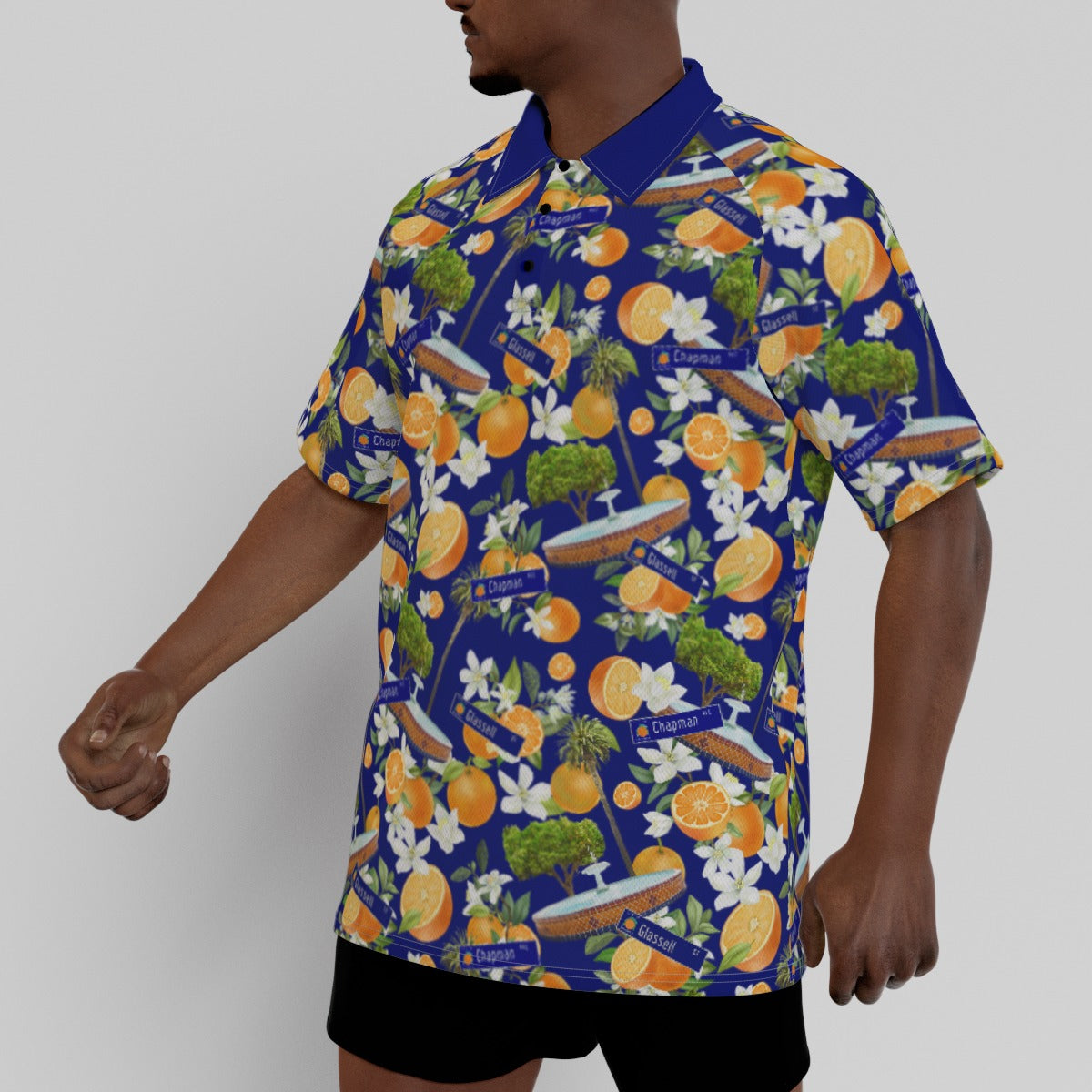 Men's Old Towne Orange Hawaiian Short Sleeve Polo Shirt With Blue Collar