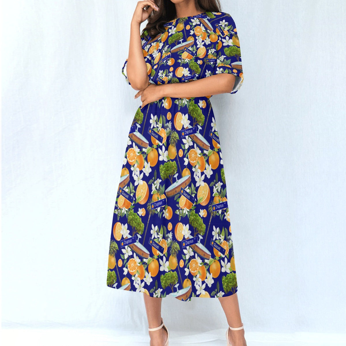Old Towne Hawaiian Women's Elastic Waist Dress in Blue