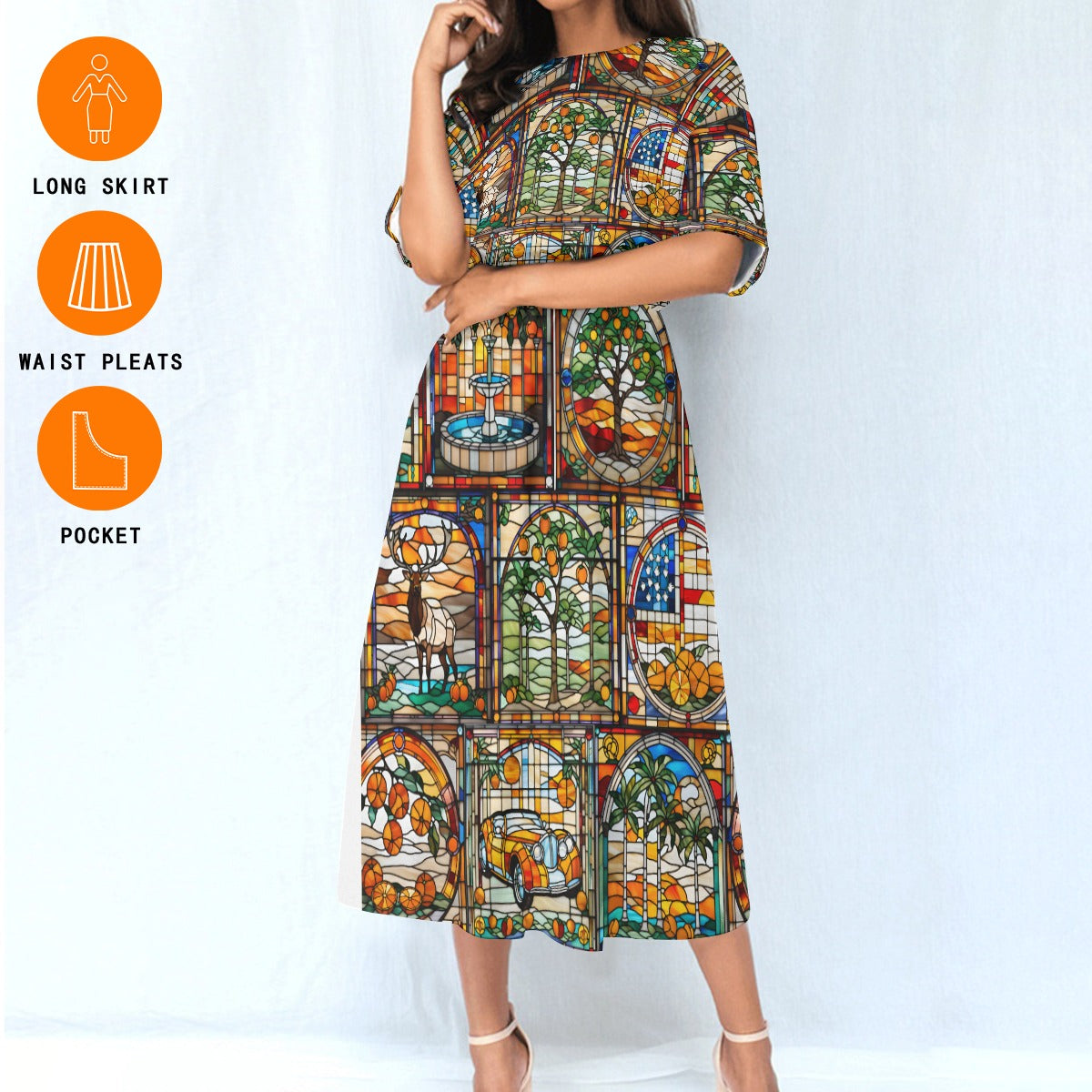 Elk's Lodge Stained Glass Women's Elastic Waist Dress