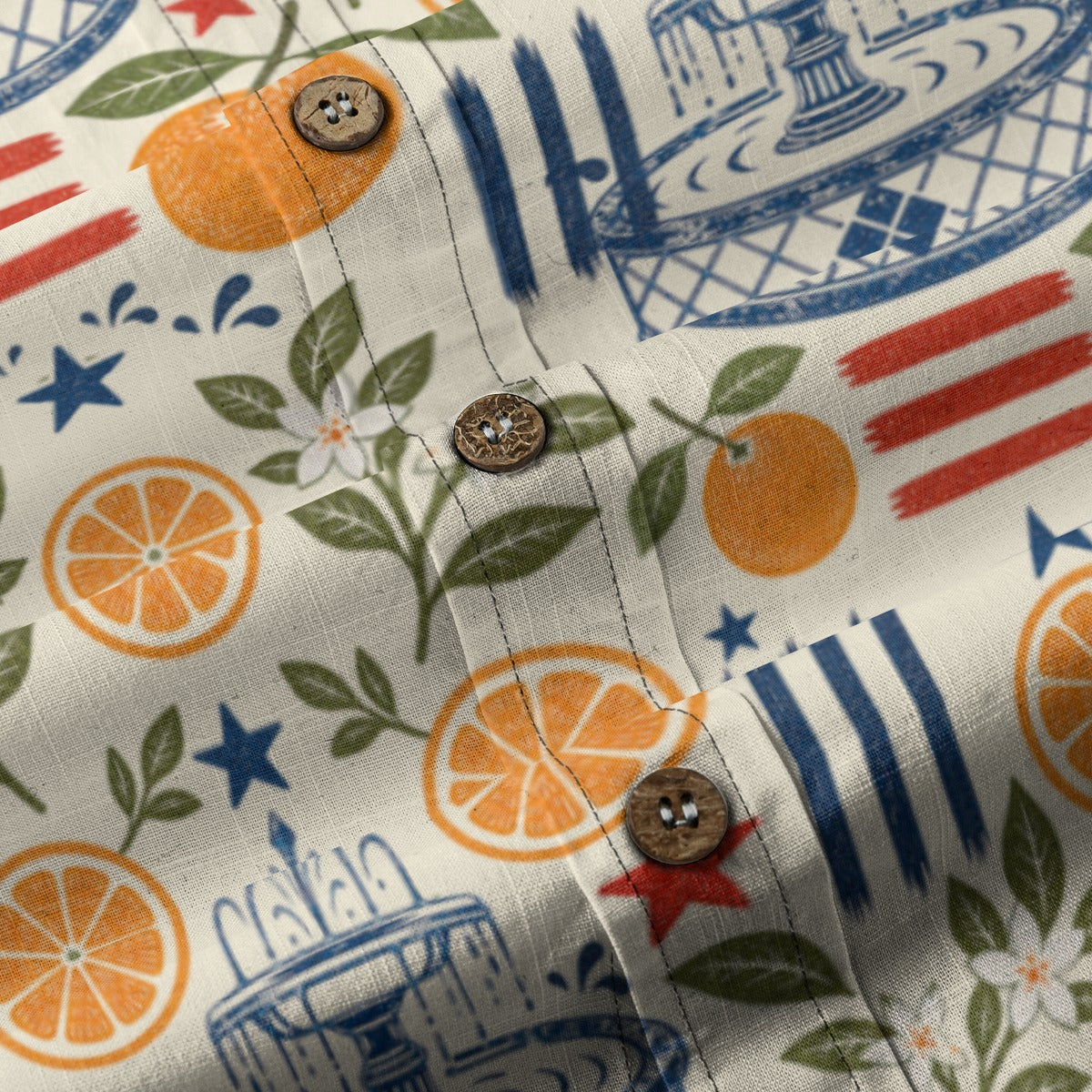 Stars, Stripes & Citrus Button-Up in Cream