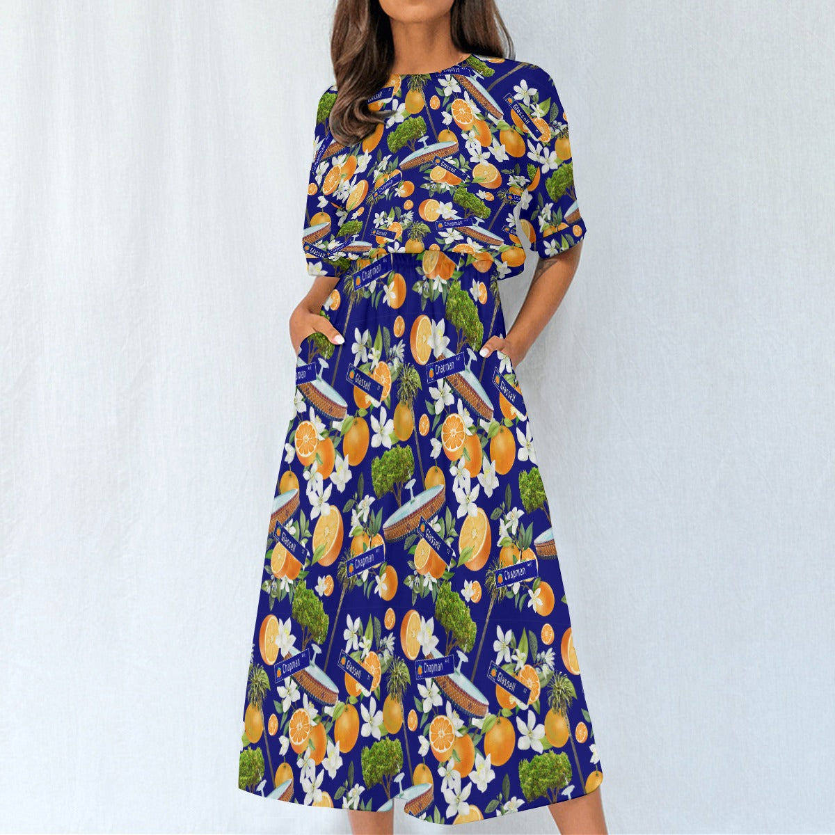 Old Towne Hawaiian Women's Elastic Waist Dress in Blue