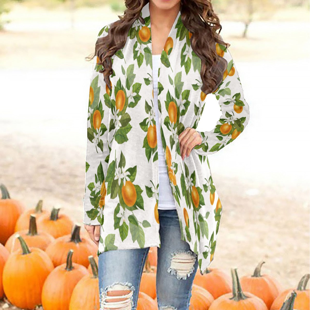 Orange Blossoms Women's Cardigan With Long Sleeve