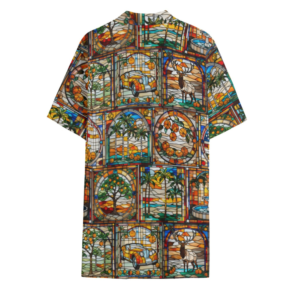 Orange Elks Stained Glass Men's Hawaiian Shirt With Button Closure |115GSM Cotton poplin