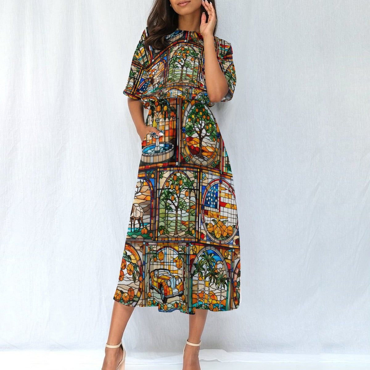 Elk's Lodge Stained Glass Women's Elastic Waist Dress