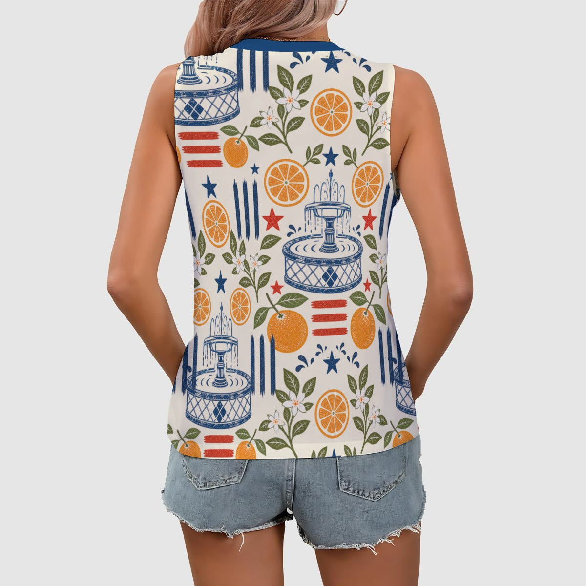 Old Towne Citrus Toile V-Neck Tank