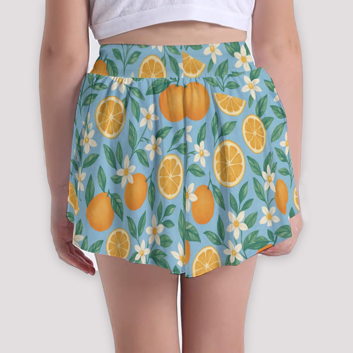 Playful Orange Blossoms Girl's Culotte Shorts
