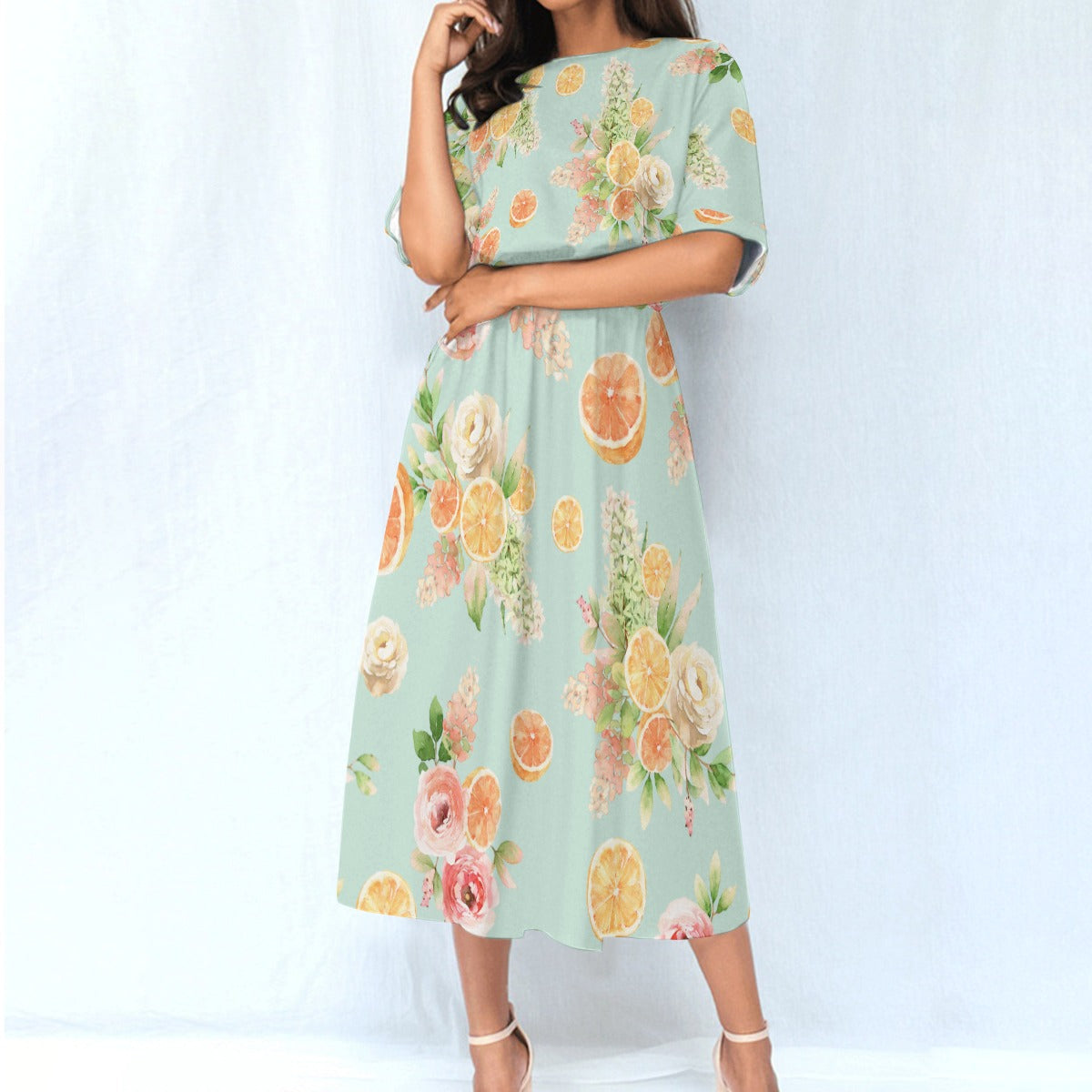 Citrus Bloom Dress - Mint Orange Sweet Orange Citrus Bloom Dress - Mint Orange Sweet Orange