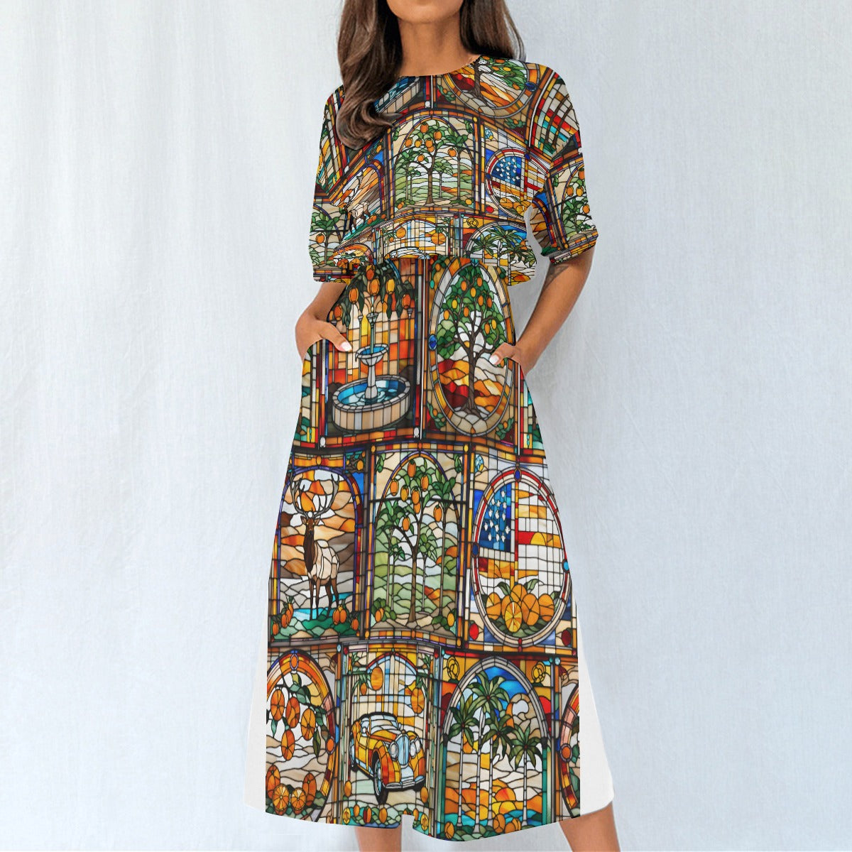 Elk's Lodge Stained Glass Women's Elastic Waist Dress