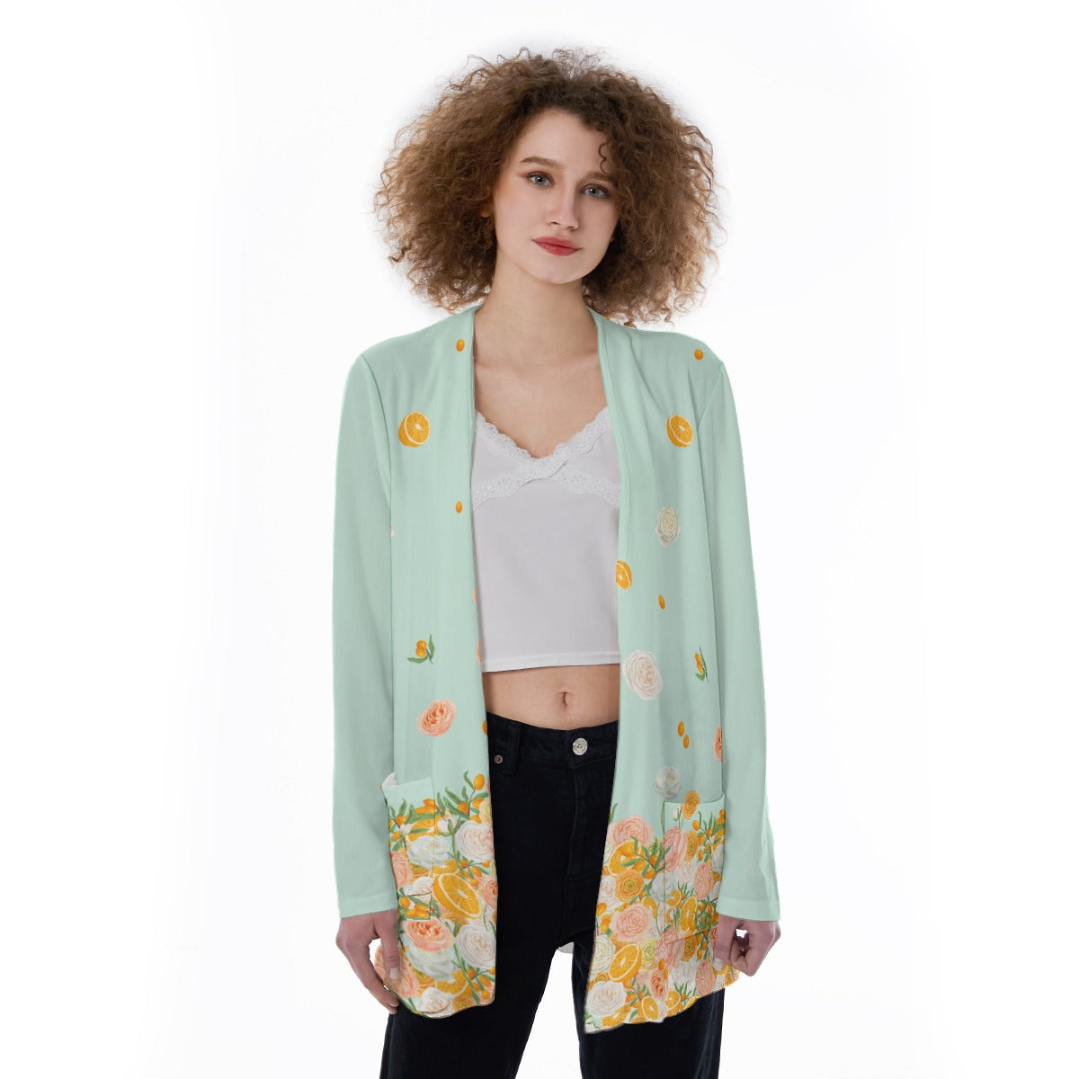 Citrus Blossom Women's Patch Pocket Cardigan