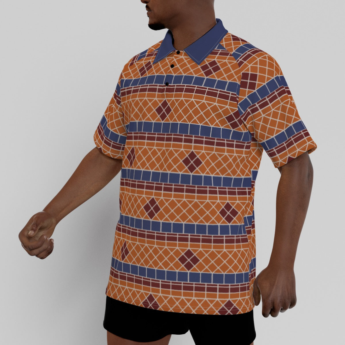 Fountain Tile Men's Short Sleeve Polo Shirt With Button Closure