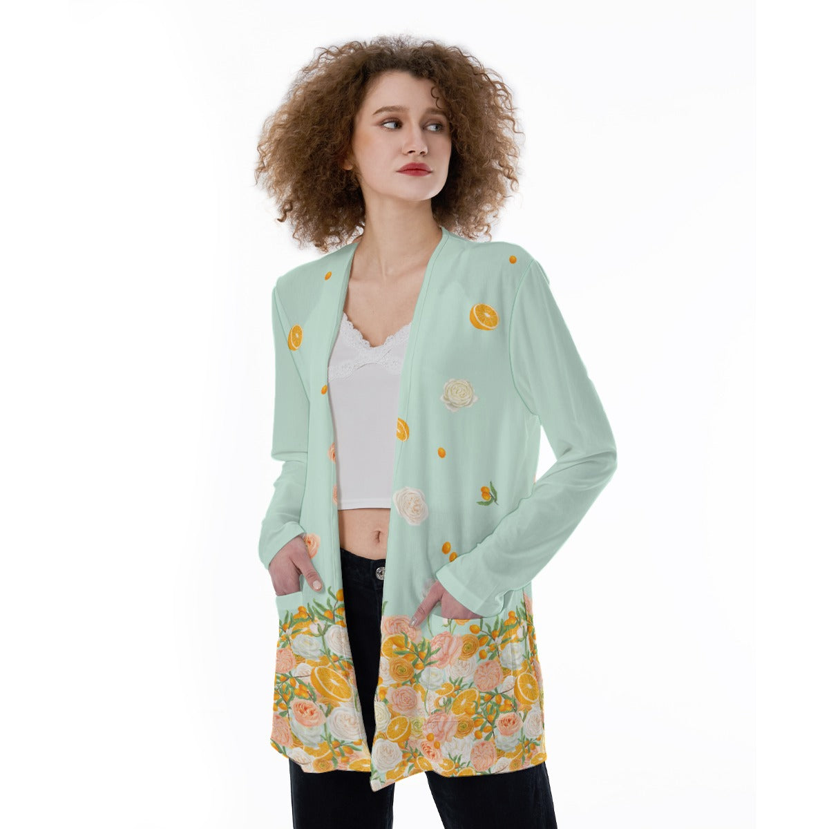 Citrus Blossom Women's Patch Pocket Cardigan