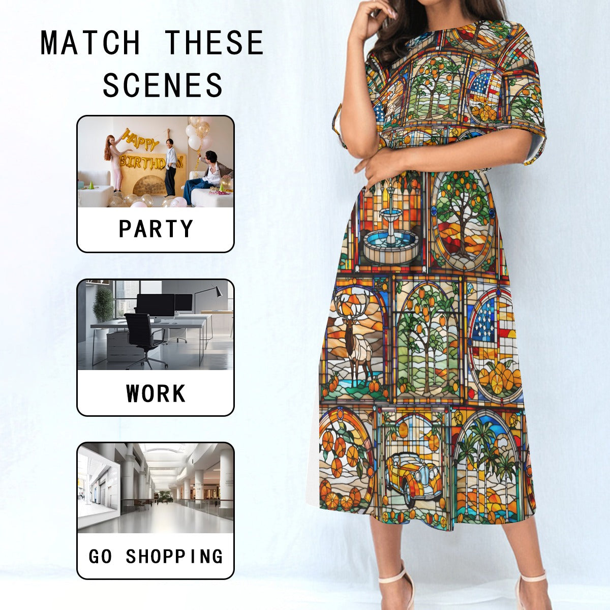 Elk's Lodge Stained Glass Women's Elastic Waist Dress