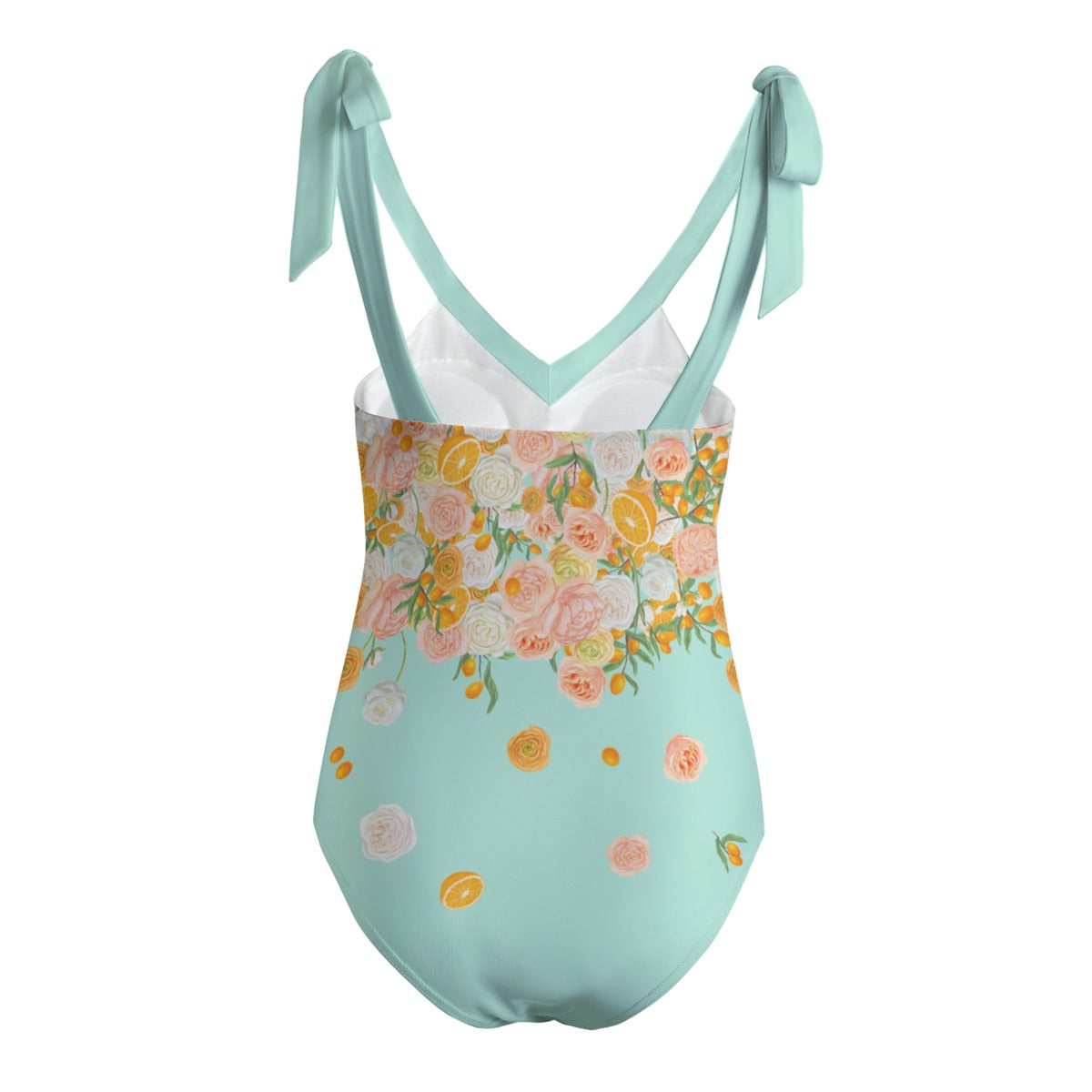 Citrus Blossom All-Over Print Women's Tie Shoulder Onepiece Padded Swimsuit