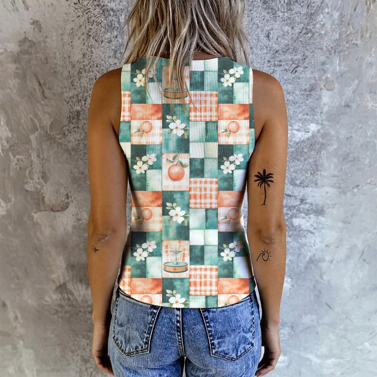 All-Over Print Women's Sleeveless Ribbed Tank
