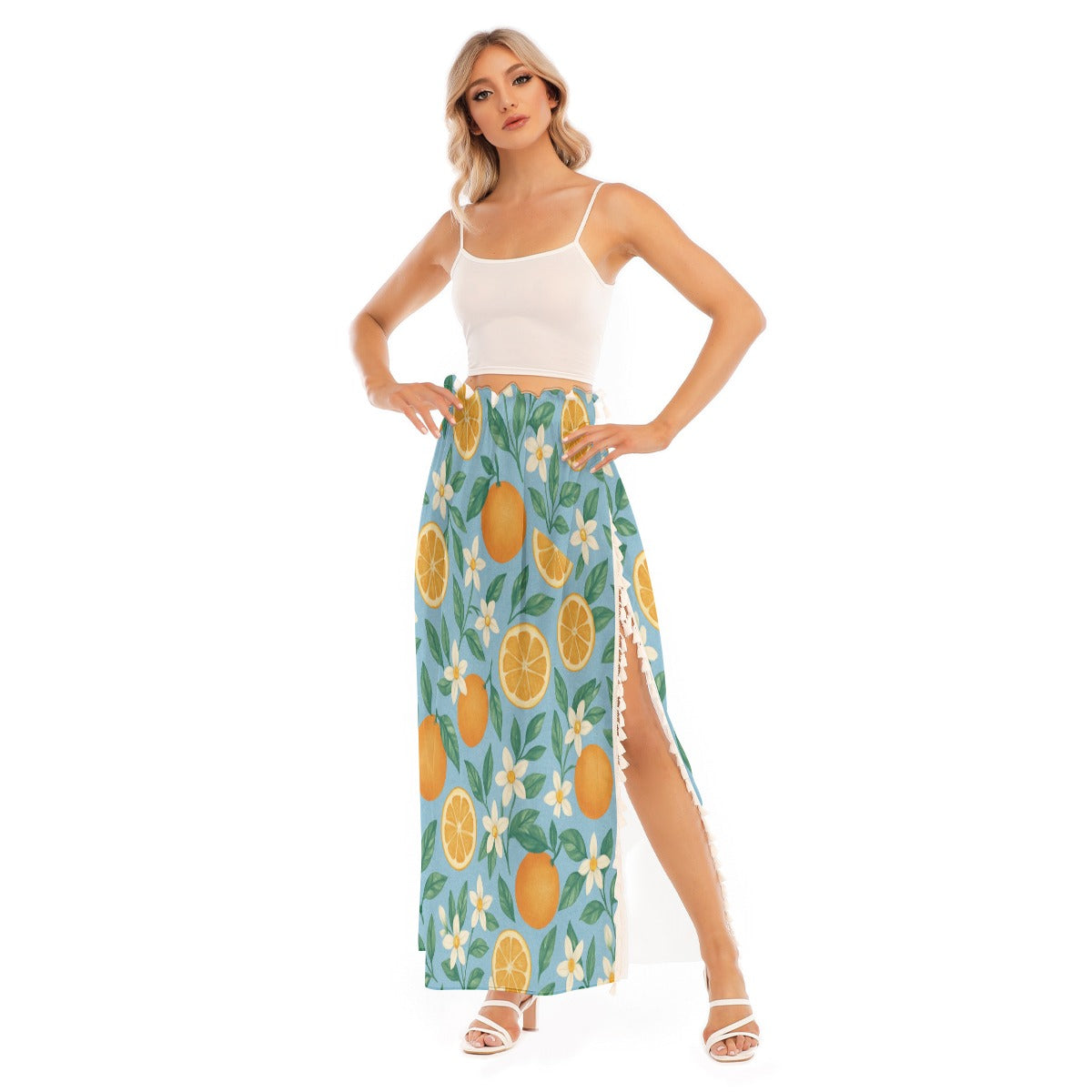 Playful Orange Blossoms Swimsuit Cover-Up Skirt