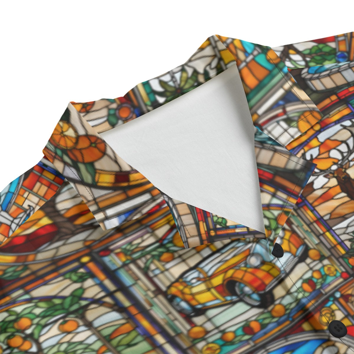 Orange Elks Stained Glass Men's Hawaiian Shirt With Button Closure |115GSM Cotton poplin