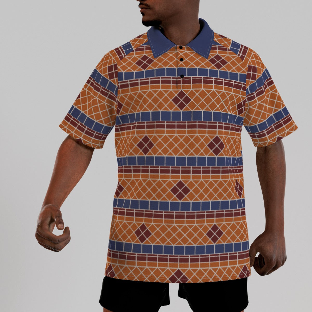 Fountain Tile Men's Short Sleeve Polo Shirt With Button Closure