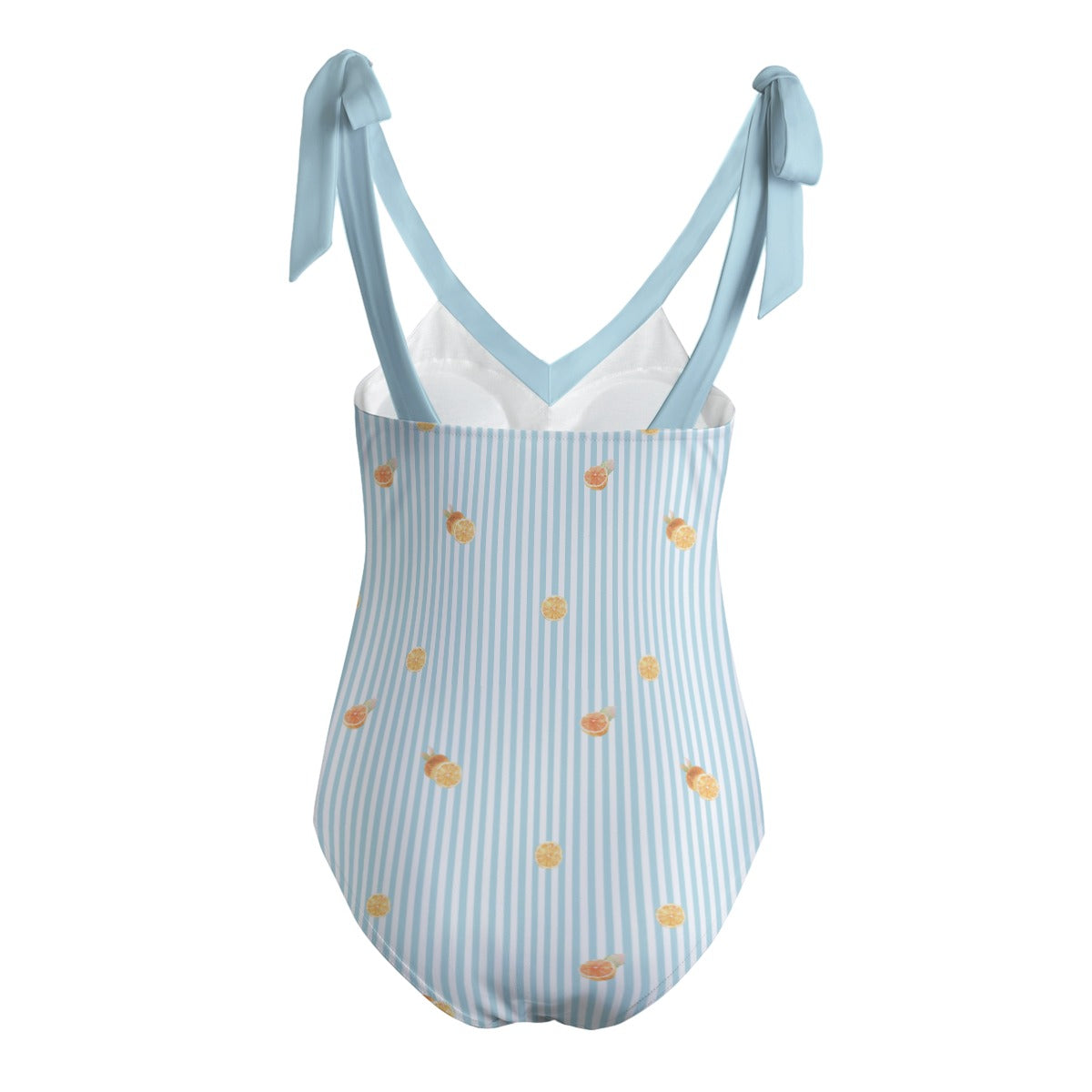 Orange Strip Women's Tie Shoulder Onepiece Padded Swimsuit - Light Blue