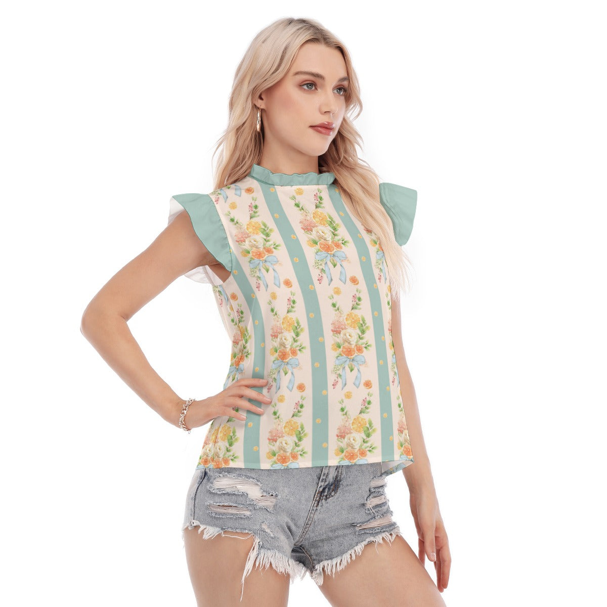 Cottage Oranges Women's Blouse With Ruffle Collar And Sleeve