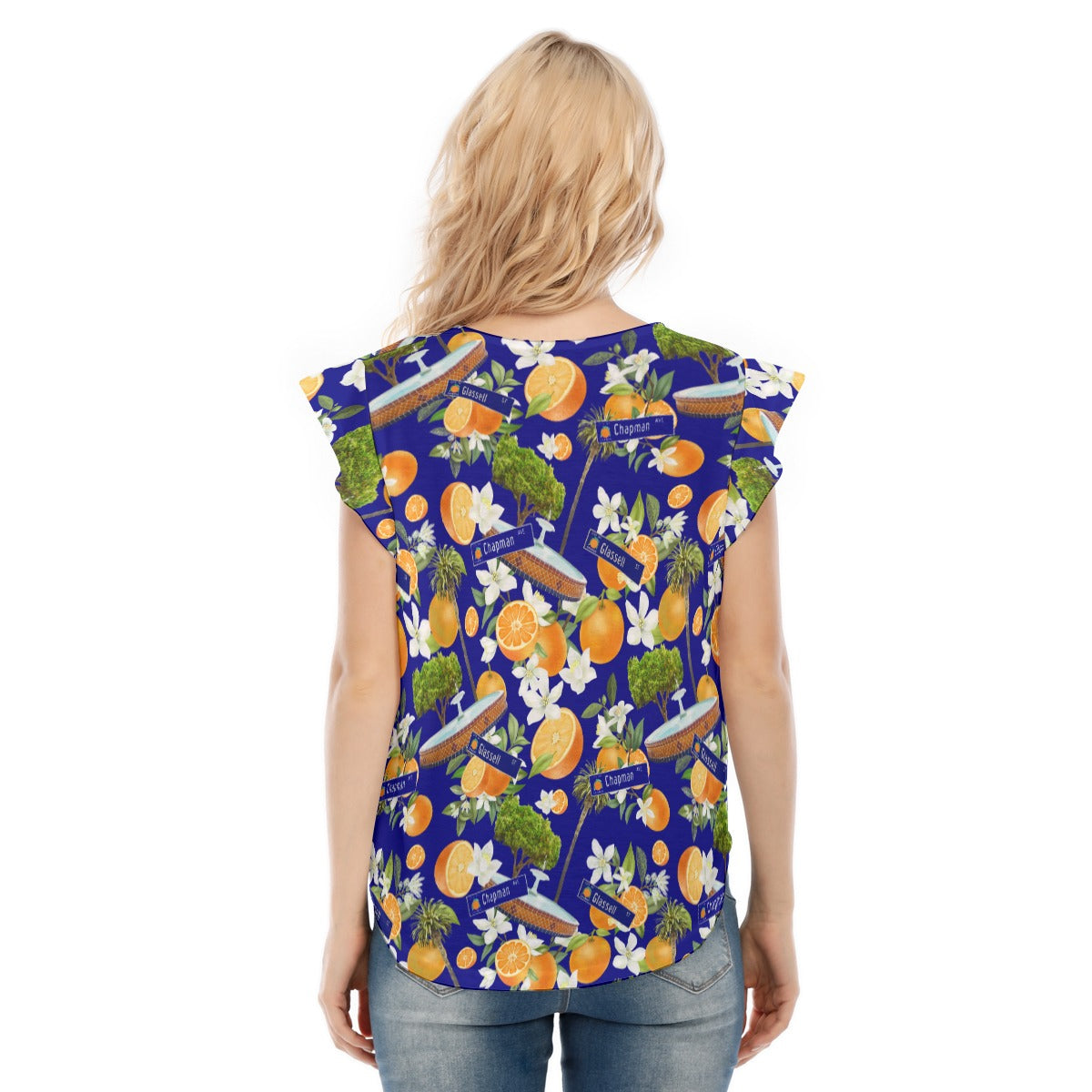 All-Over Print Women's O-neck T-shirt With Ruffle Sleeves