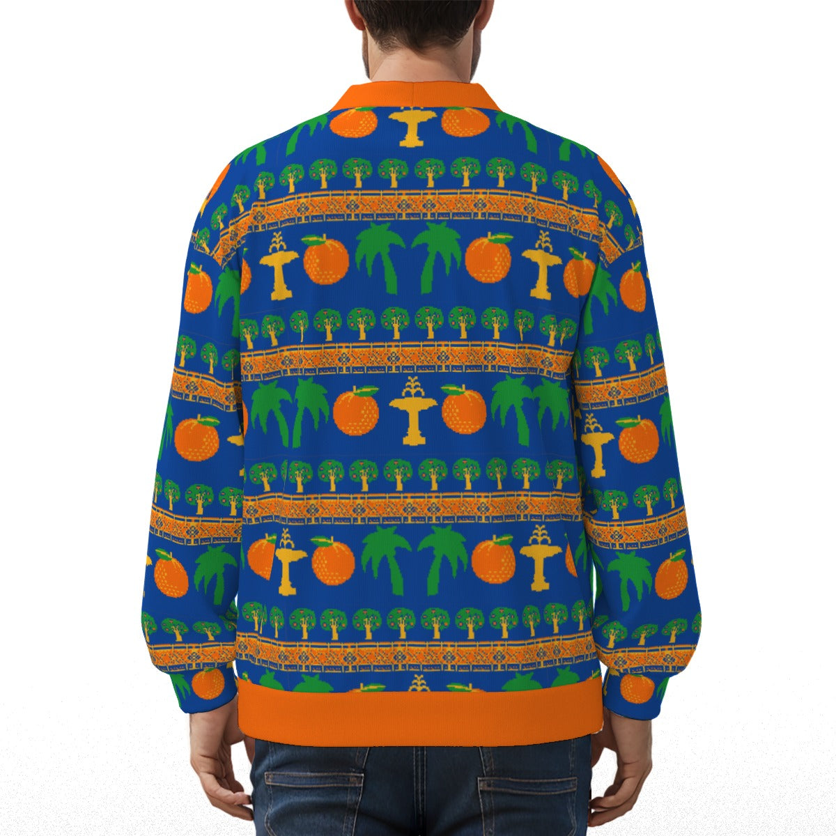 Old Towne Orange "Ugly Christmas Sweater" - Knitted Fleece Cardigan With Button Closure