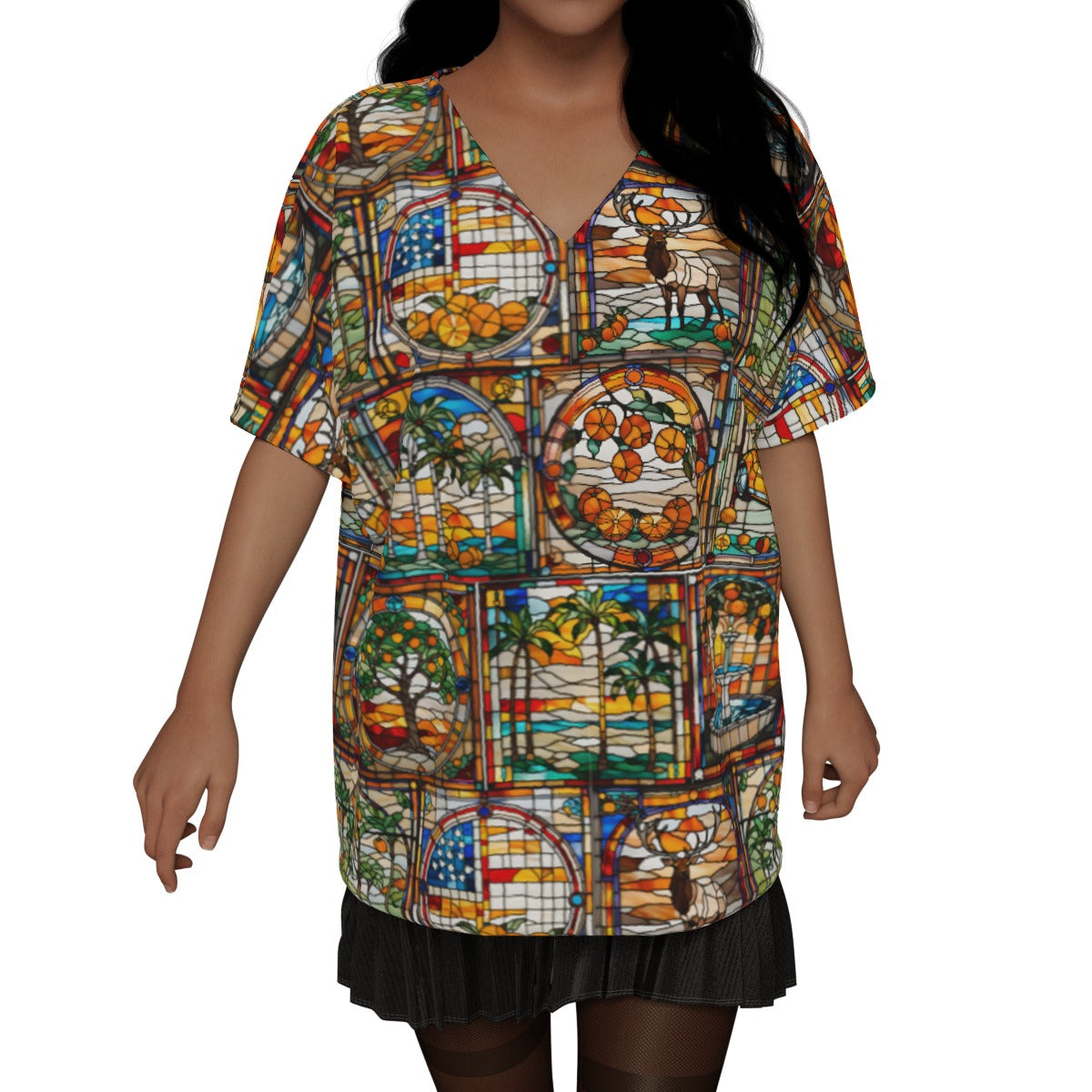 Elks Lodge Ladies' Loose Short Sleeves V-Neck Blouse