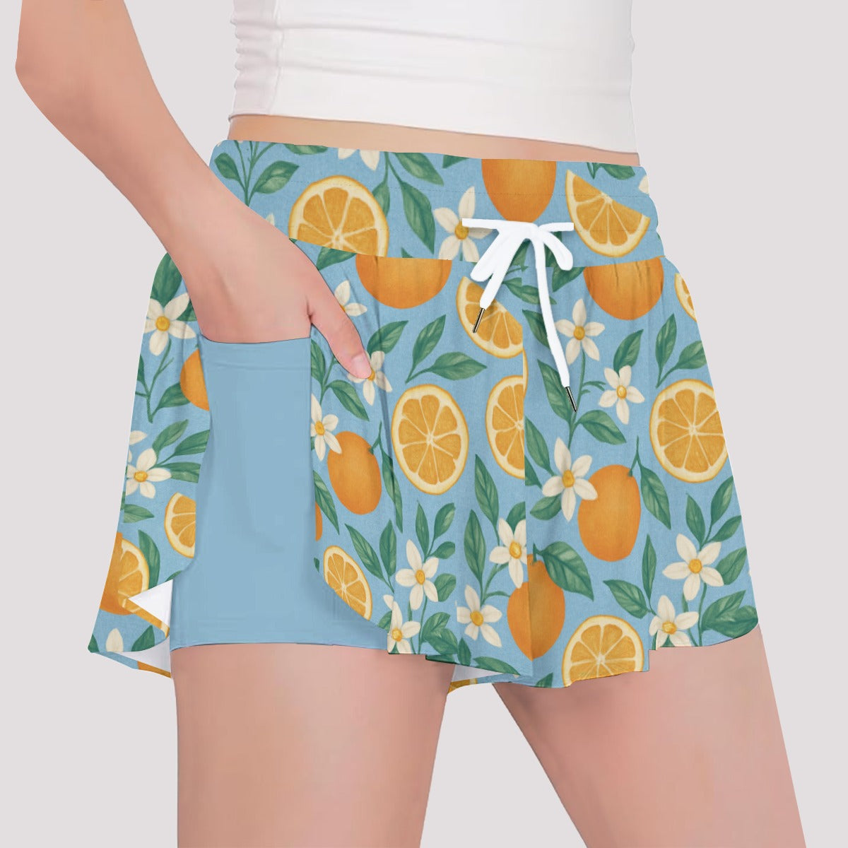 Playful Orange Blossoms Girl's Culotte Shorts