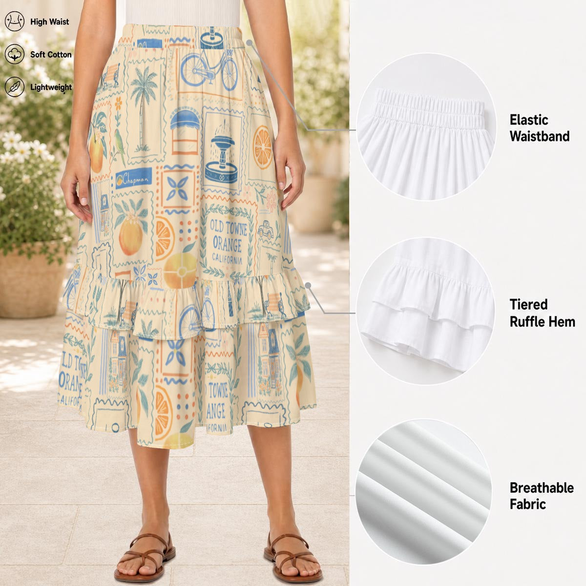 La Dolce Orange Ruffle Midi Skirt