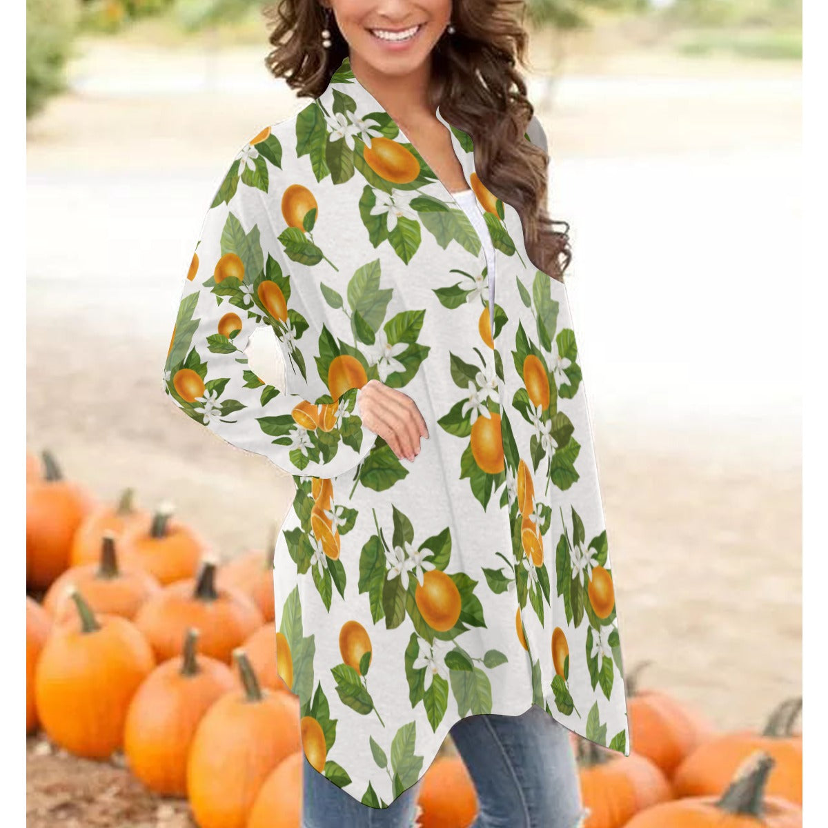 Orange Blossoms Women's Cardigan With Long Sleeve