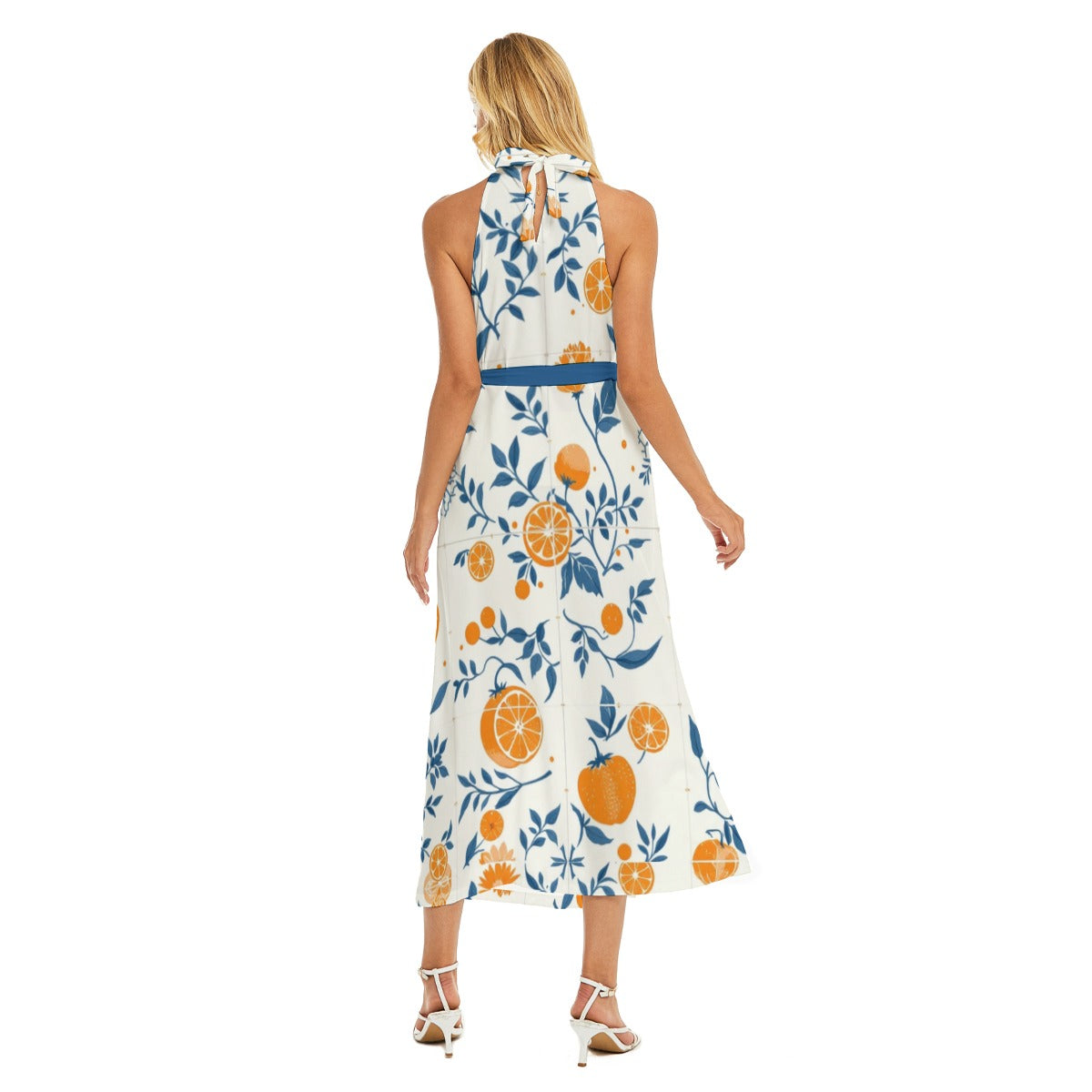 Orange.Sweet.Orange Women's Italian Tile Print Halter Dress, Breathable & Stylish