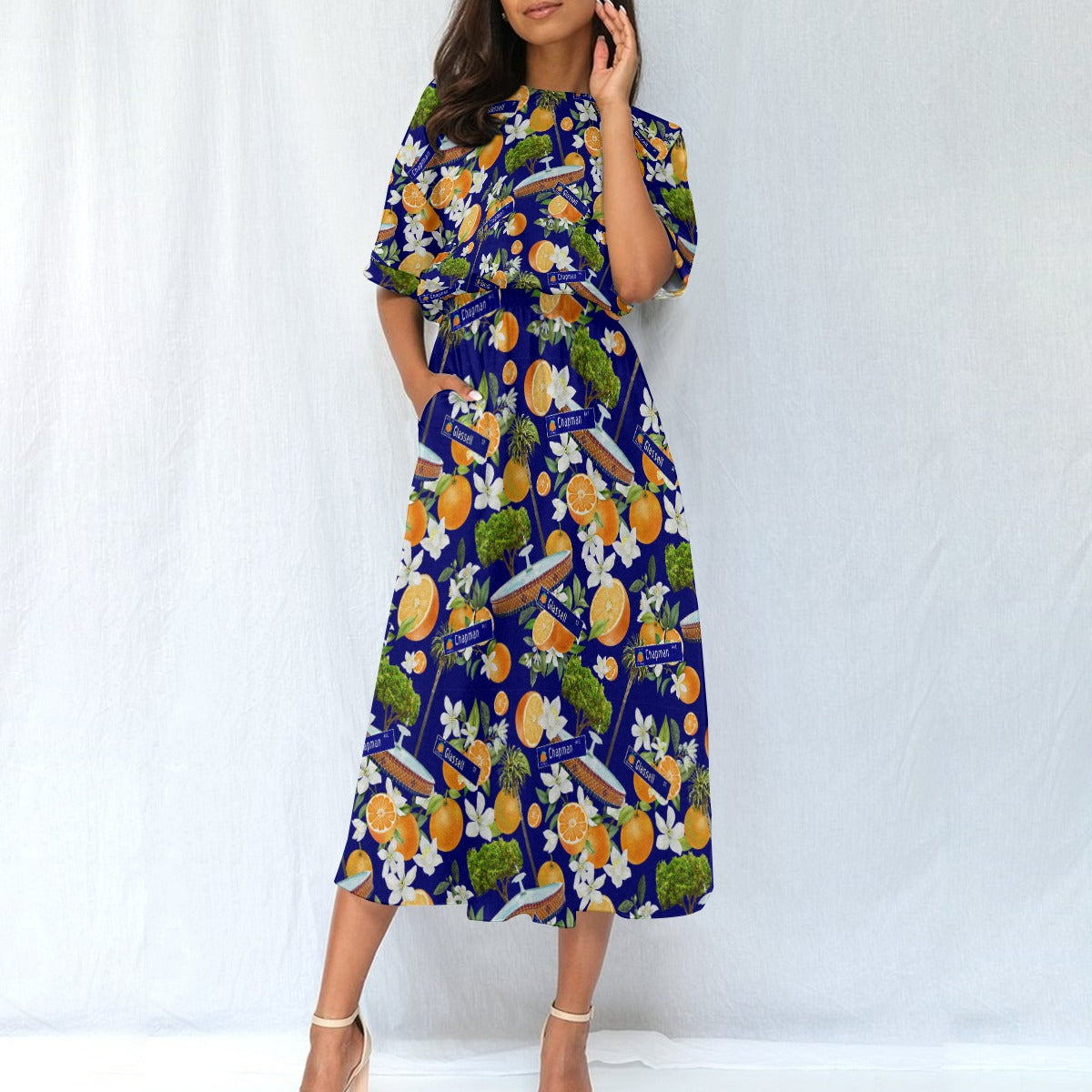 Old Towne Hawaiian Women's Elastic Waist Dress in Blue