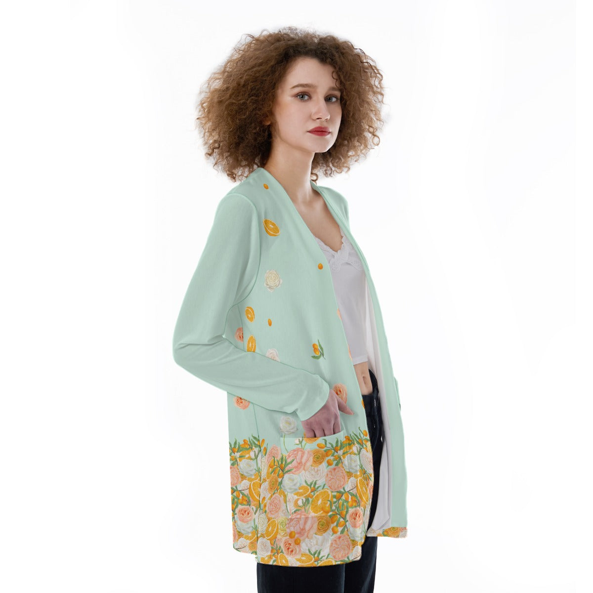 Citrus Blossom Women's Patch Pocket Cardigan