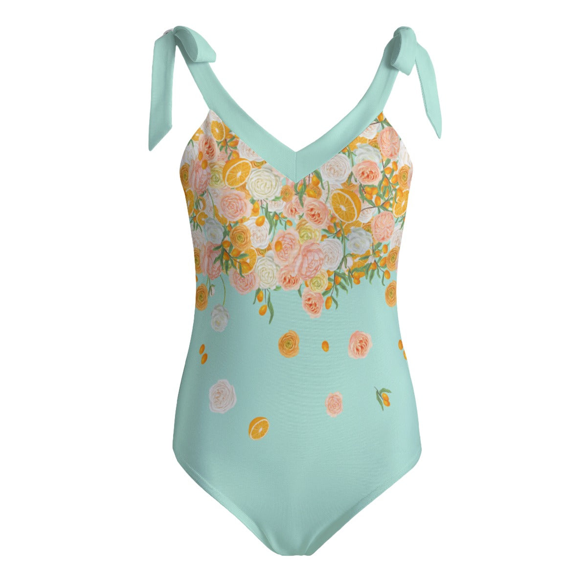 Citrus Blossom All-Over Print Women's Tie Shoulder Onepiece Padded Swimsuit