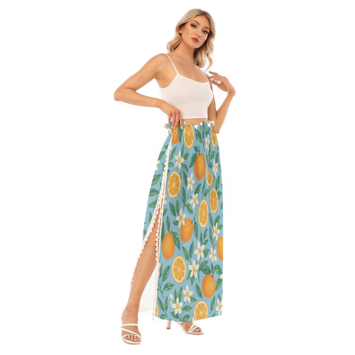 Playful Orange Blossoms Swimsuit Cover-Up Skirt