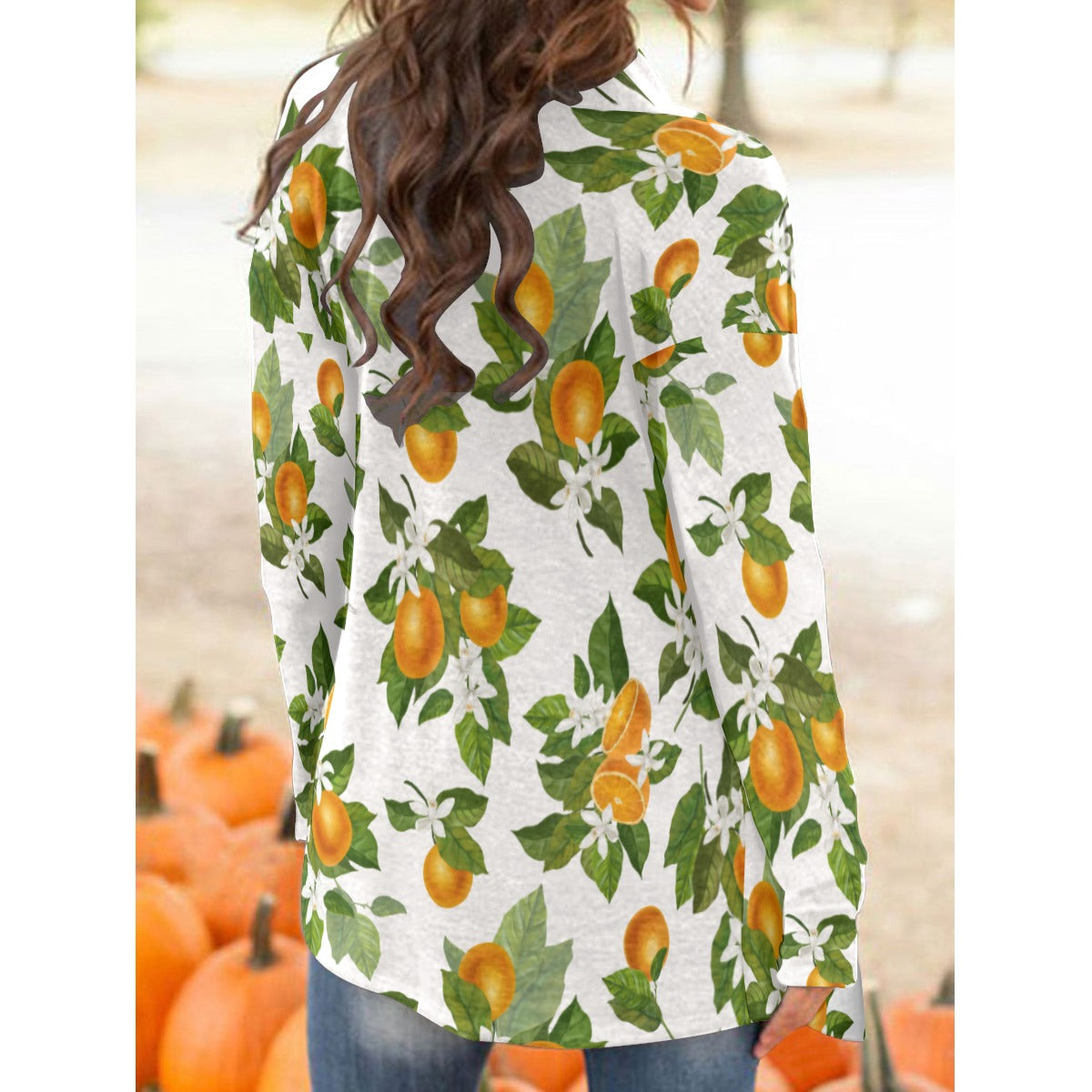 Orange Blossoms Women's Cardigan With Long Sleeve