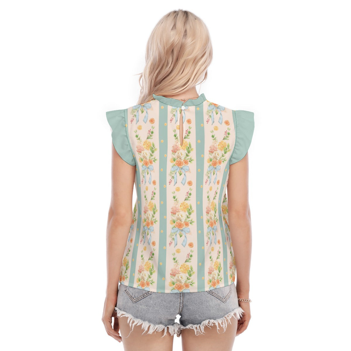 Cottage Oranges Women's Blouse With Ruffle Collar And Sleeve