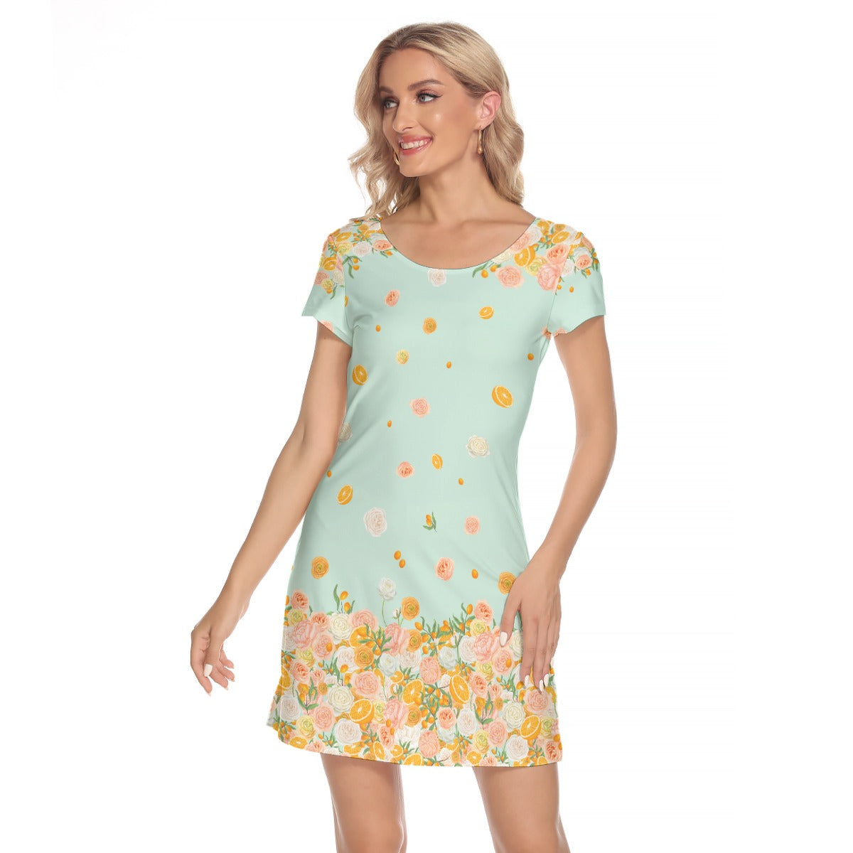 Mint Citrus Blossom Women's Short Sleeve Dress