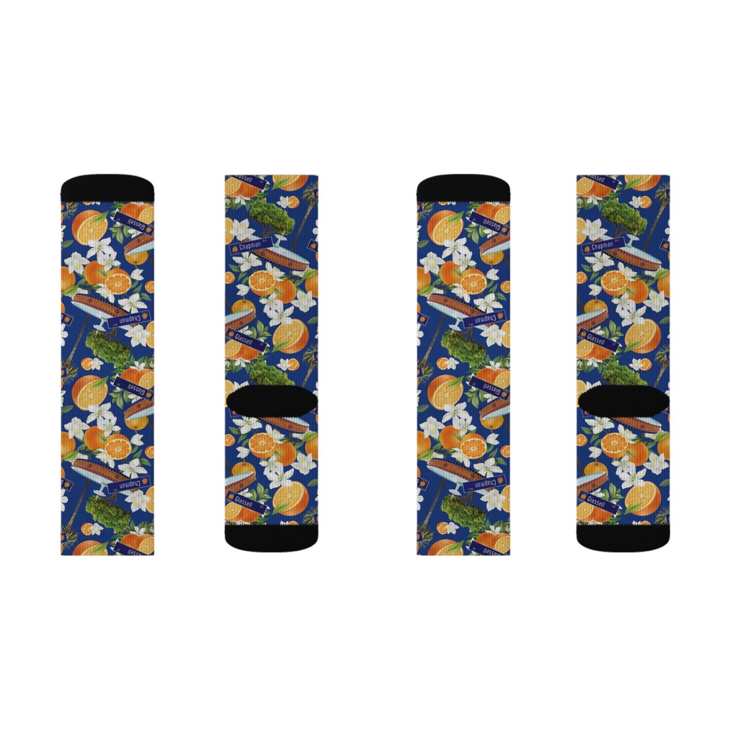 *Last One* Old Towne Orange Hawaiian All-Over Print Unisex Long Socks in Blue