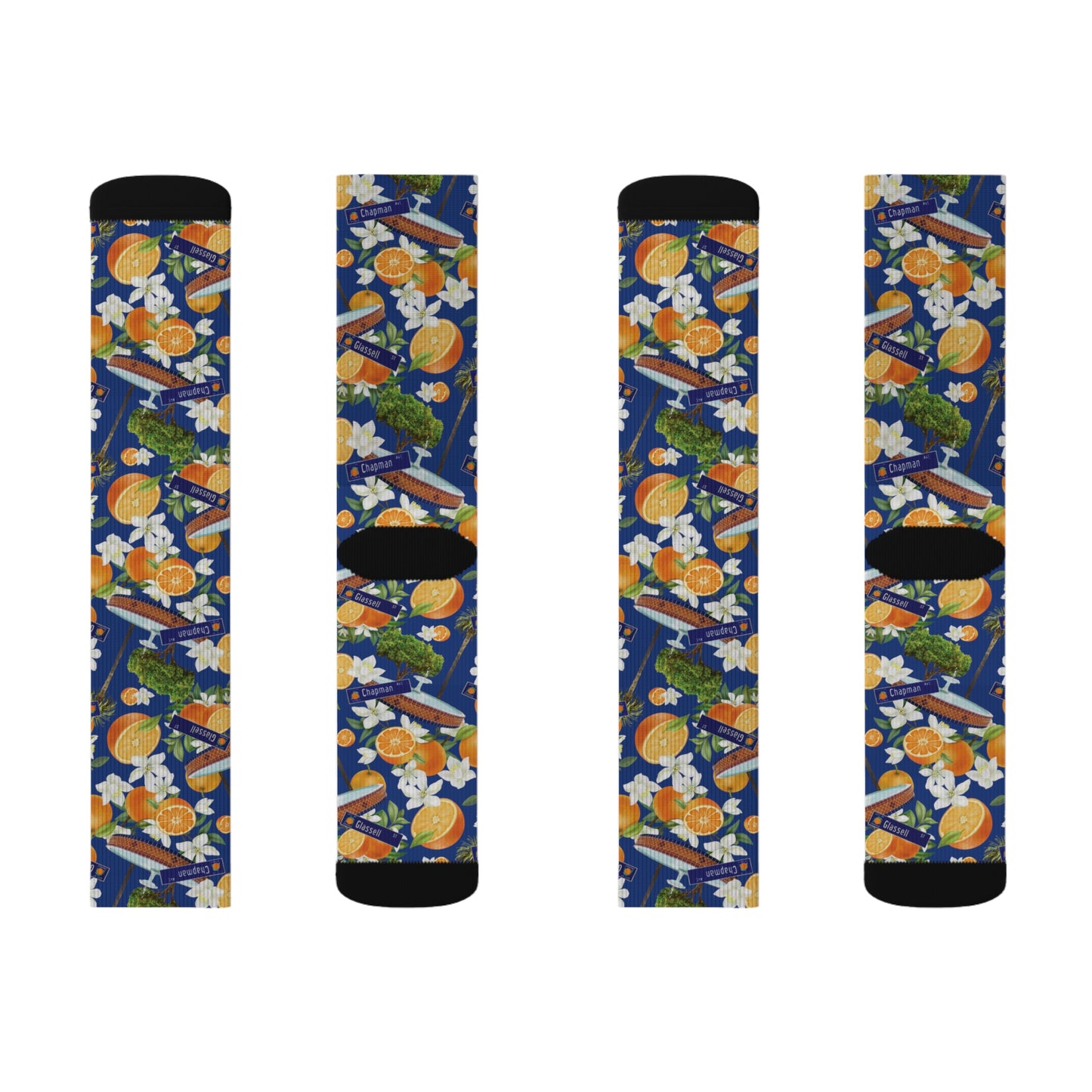 *Last One* Old Towne Orange Hawaiian All-Over Print Unisex Long Socks in Blue