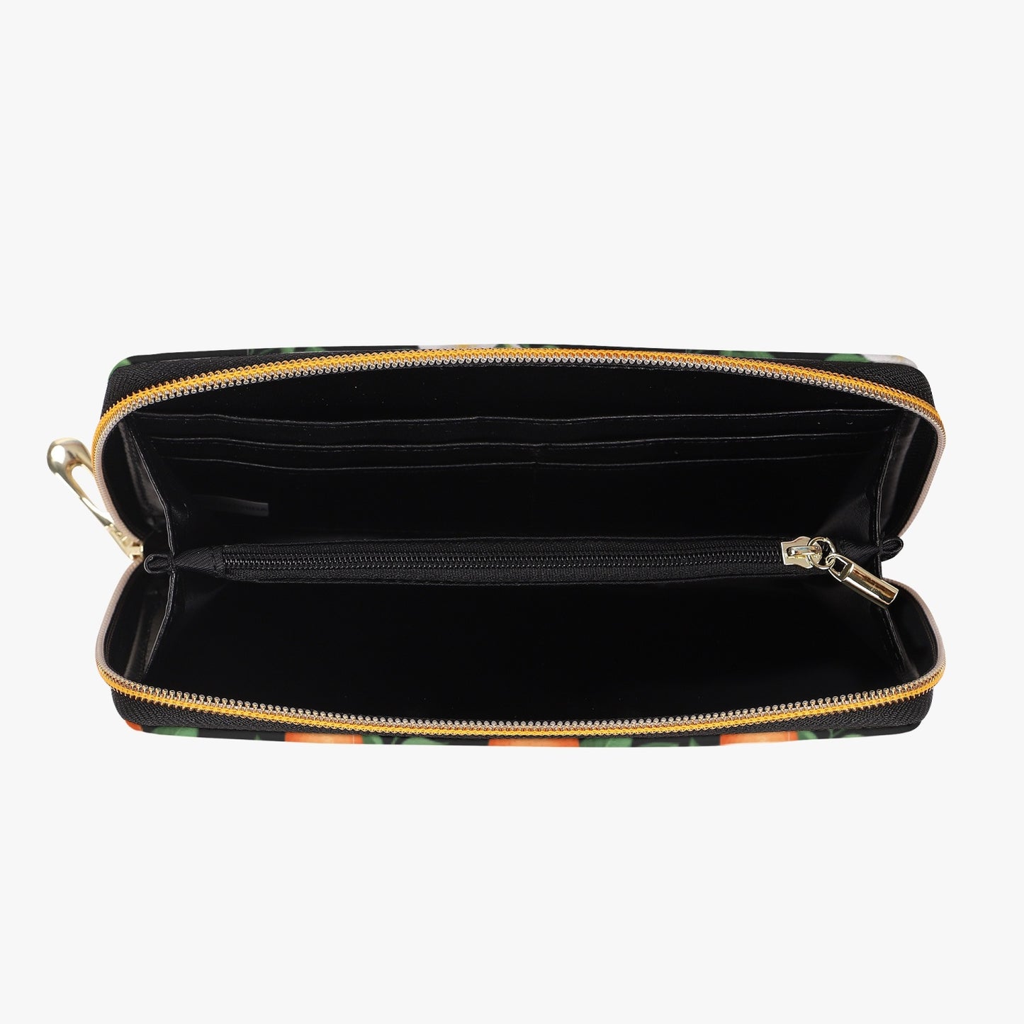 Orange Floral Zipper Wallet - Black