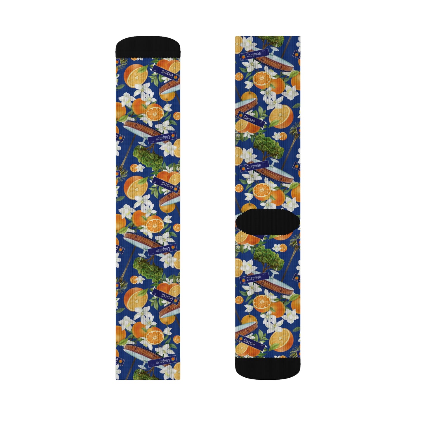 *Last One* Old Towne Orange Hawaiian All-Over Print Unisex Long Socks in Blue